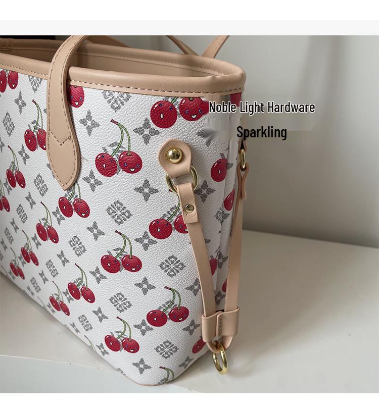 Cherry Print Denim Handbag - High-Quality, Large Capacity Commute Tote Shoulder Bag, 2025 Fashion.