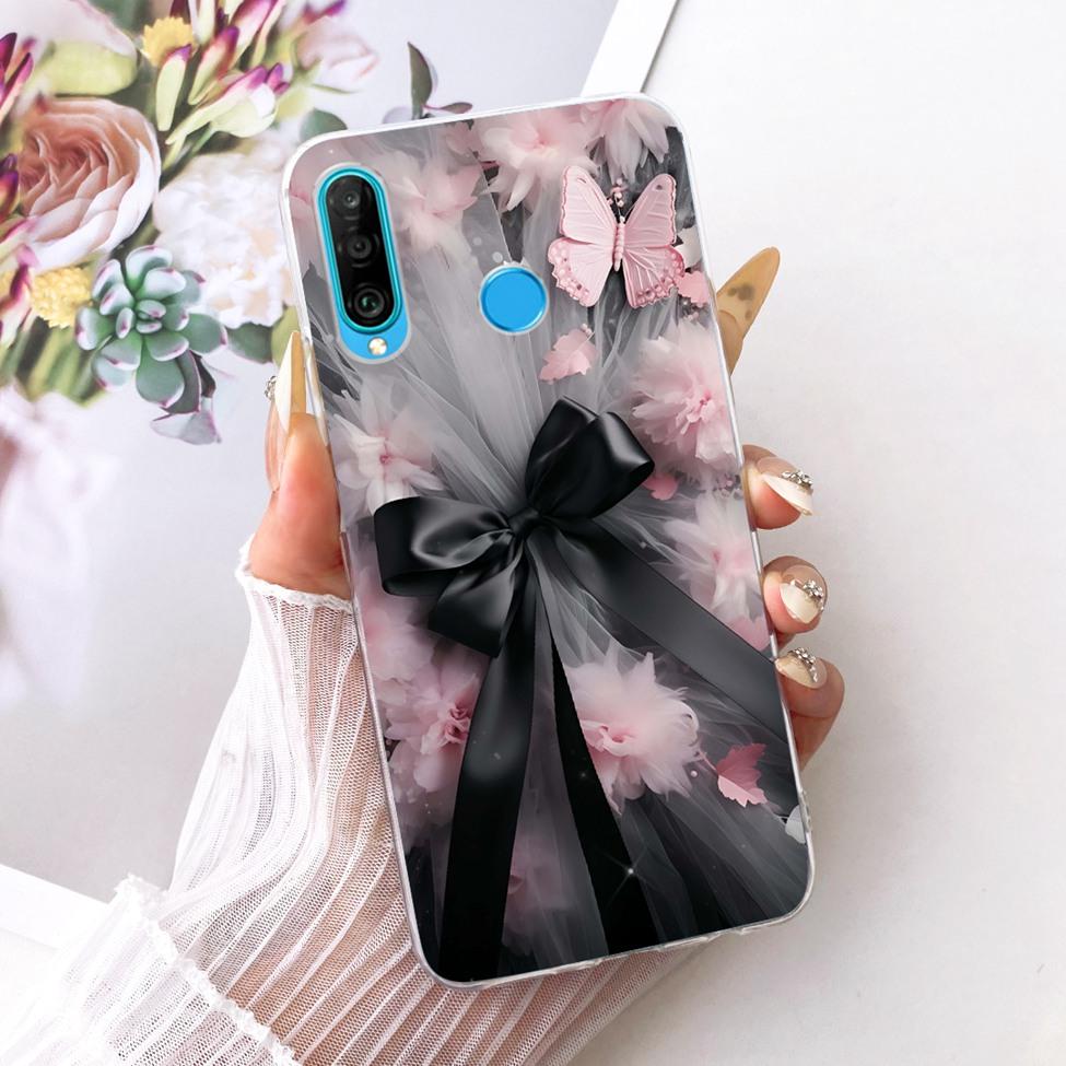 Transparent For Huawei P30 Lite Case Cover Cute Cat Fashion Butterfly Funny Painted Casing MAR-L01A MAR-L21A MAR-LX1A