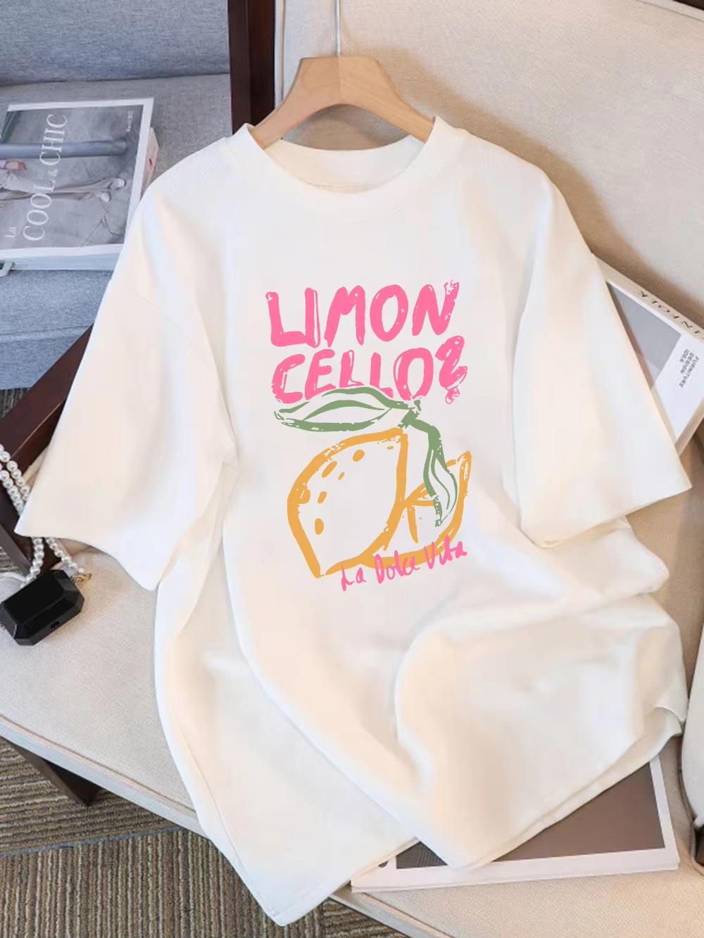 

2026 Womens TShirts Summer Lemon Fruit Cellos Fresh Printing T Shirt Comfortable Soft ONeck Tops Street Womens Clothes 3XL