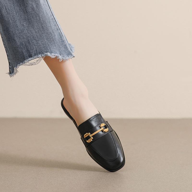 Weiwei Girl Closed-Toe French Retro Mule Slippers, Women's Versatile Flats, Plus Size Available
