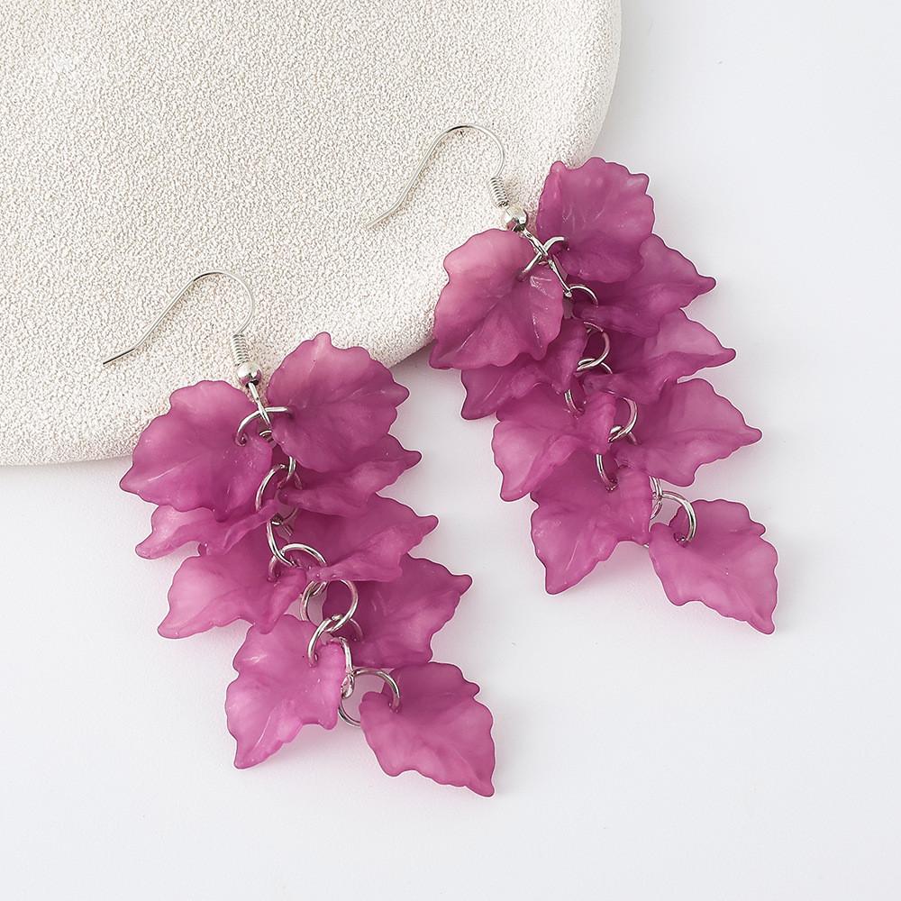 

Pinkdudu Fashion Rose Flower Petal Drop Earrings Acrylic Long Flower Earrings Women Jewelry PD2381 фіолетовий