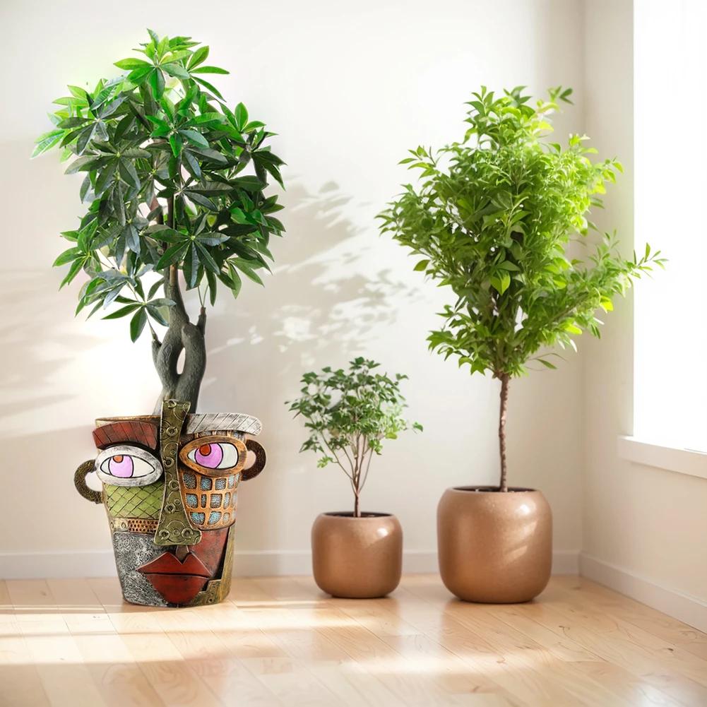 Retro Face Colorful Abstract Art Succulent Flower Pots Resin Ornaments Antique Flower Pots Potted Plant Garden Decorations