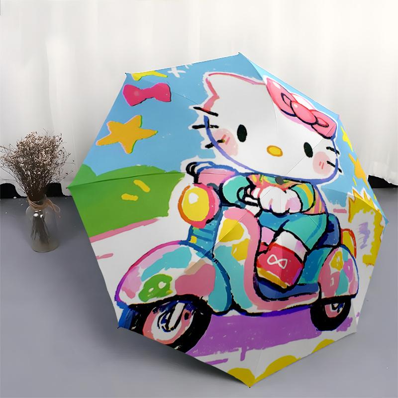 1pc Hello Kitty Scooter Umbrella - Automatic Open/Closed, Foldable Design, 8-Rib Iron Frame, Outdoor Umbrella, Festival Gift, Suitable for Fans, Trave