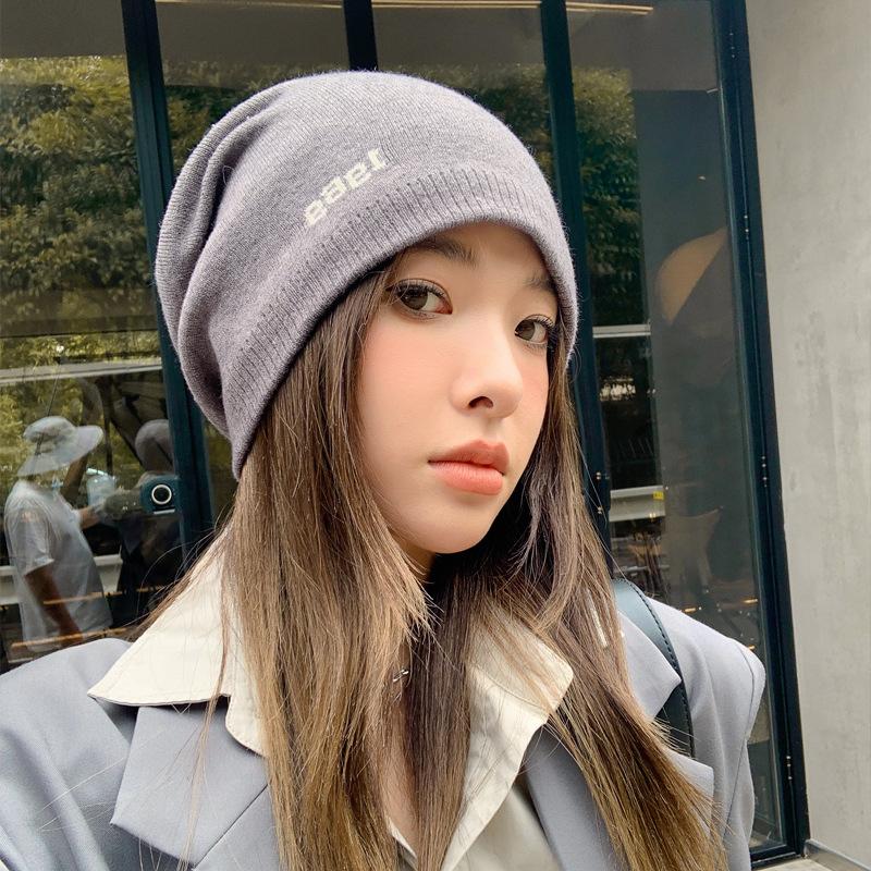 

Корейская новая осенне-зимняя шапка для женщин Зимой тепло и универсальная вязаная шерстяная шапка Пуловер Шапка с отворотом Модная average size