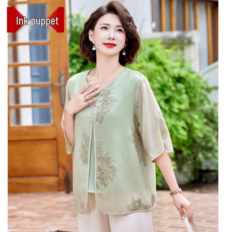 

Women s Floral Embroidered Half-Sleeve Casual Shirt 5XL