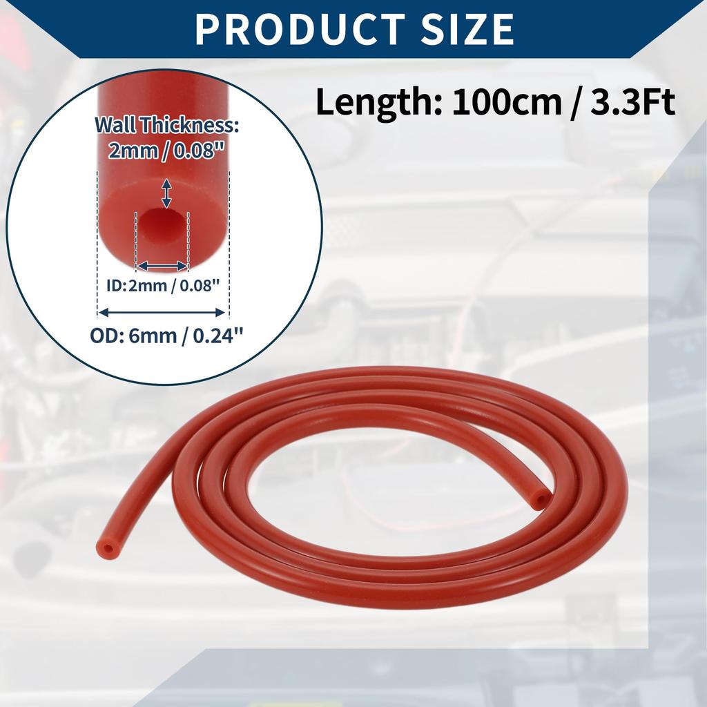 Hihaha Silicone Vacuum Tube Hose Automotive Vacuum Line High Temperature 3.3FT 3/16" 4mm ID 2mm Thickness 1pc Red