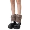 Women Furry Leg Warmers with Letter Label Aesthetic Winter Warm Fuzzy Plush Boot Cuffs Leg Gaiters Socks Streetwear