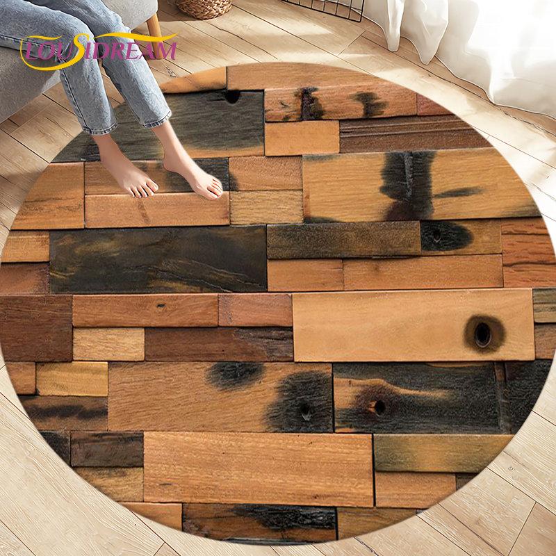 3D Wood Grain Round Area Rug,Circle Carpet Rug for Living Room Bedroom Sofa Cloakroom Decor,Kids Play Non-slip Floor Mat,Pet Mat