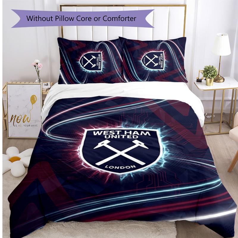 Set Lenzuola Stampato West Ham United Football 3 Pezzi, Comodo Set Copripiumino per Camera da Letto Amico della Pelle