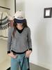 Women's V-Neck Wool Sweater: Color Block, Faux Two-Piece, Long Sleeve Knitwear