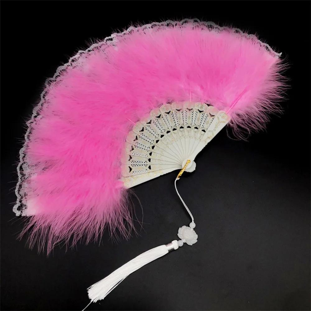 Lace Fan New Classical Folding Fan Net Red Retro Style Dance Cheongsam Catwalk Court Fairy Girl Feather