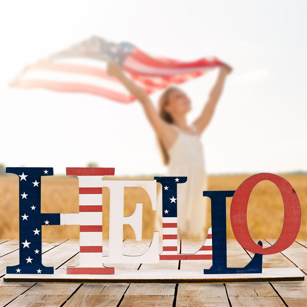 Alphabet Unique Wooden Ornament Independence Day Decor For Home And Cheer Holiday