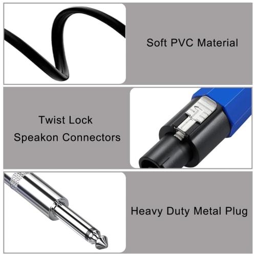 Xiatiaosann Kabel głośnikowy Speakon na wtyk TS 6,35 mm, Kabel głośnikowy mono Speakon męski z zamkami obrotowymi do głośników DJ/PA, Wzmacniacz audio C