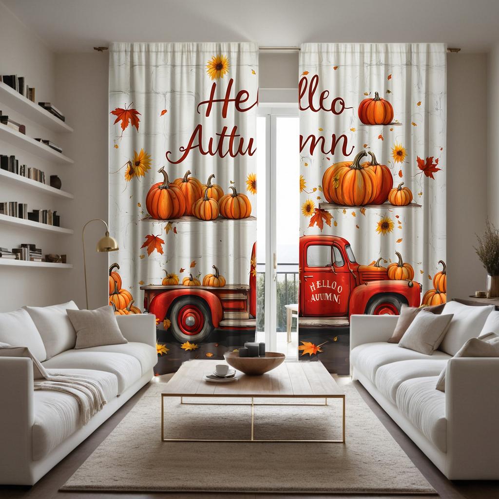 2 szt. HD Święto Plonów Ciężarówka z Dyniami dekoracja krajobrazowa zasłona Żółty krawat zasłona z nadrukiem cyfrowym Styl dekoracji domu