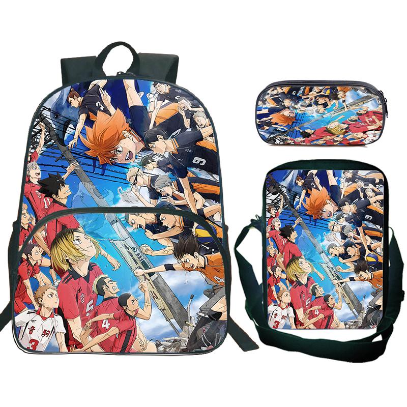 Anime Haikyuu Batoh 3ks Sada Školní Tašky S Taškou Přes Rameno Pouzdro na Tužky Dětské Batohy pro Kluky Dívky Batoh na Notebook Taška na Knihy Dárek