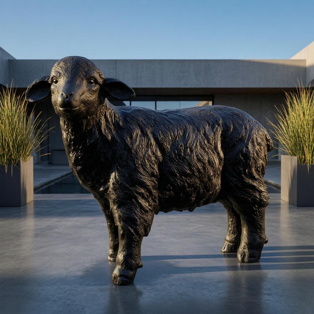 Sheep Garden Sculpture Fiberglass-Reinforced Sheep Sculpture Resin Ornament Landscape Decorative Accent