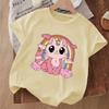 Girls Crewneck Short Sleeve Tee, Cat & Rainbow Print Trendy Soft Casual Top