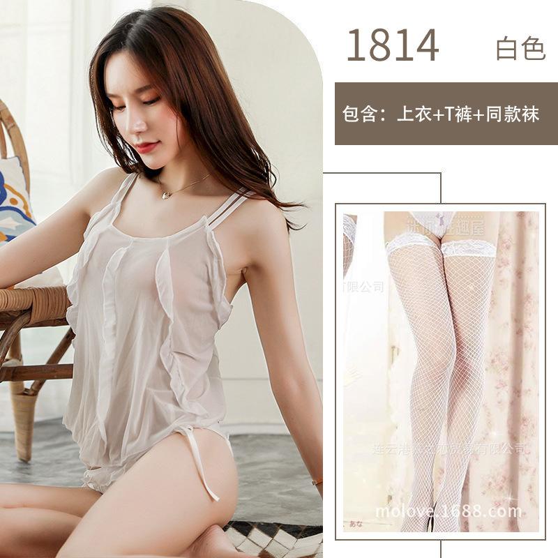 Sex Unterwäsche Sexy Pilzspitze Strapsgürtel Perspektive Mesh Bauchtasche Damen Schnürung Uniform Versuchung