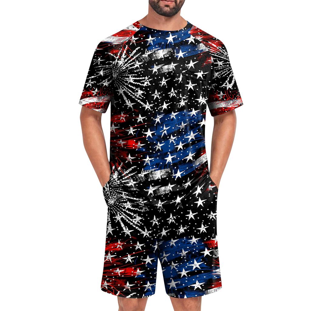 Conjunto de Pijama de Manga Corta para Hombre Ligero Transpirable Dos Piezas Ropa de Dormir Top y Pantalones Cortos Ajuste Cómodo
