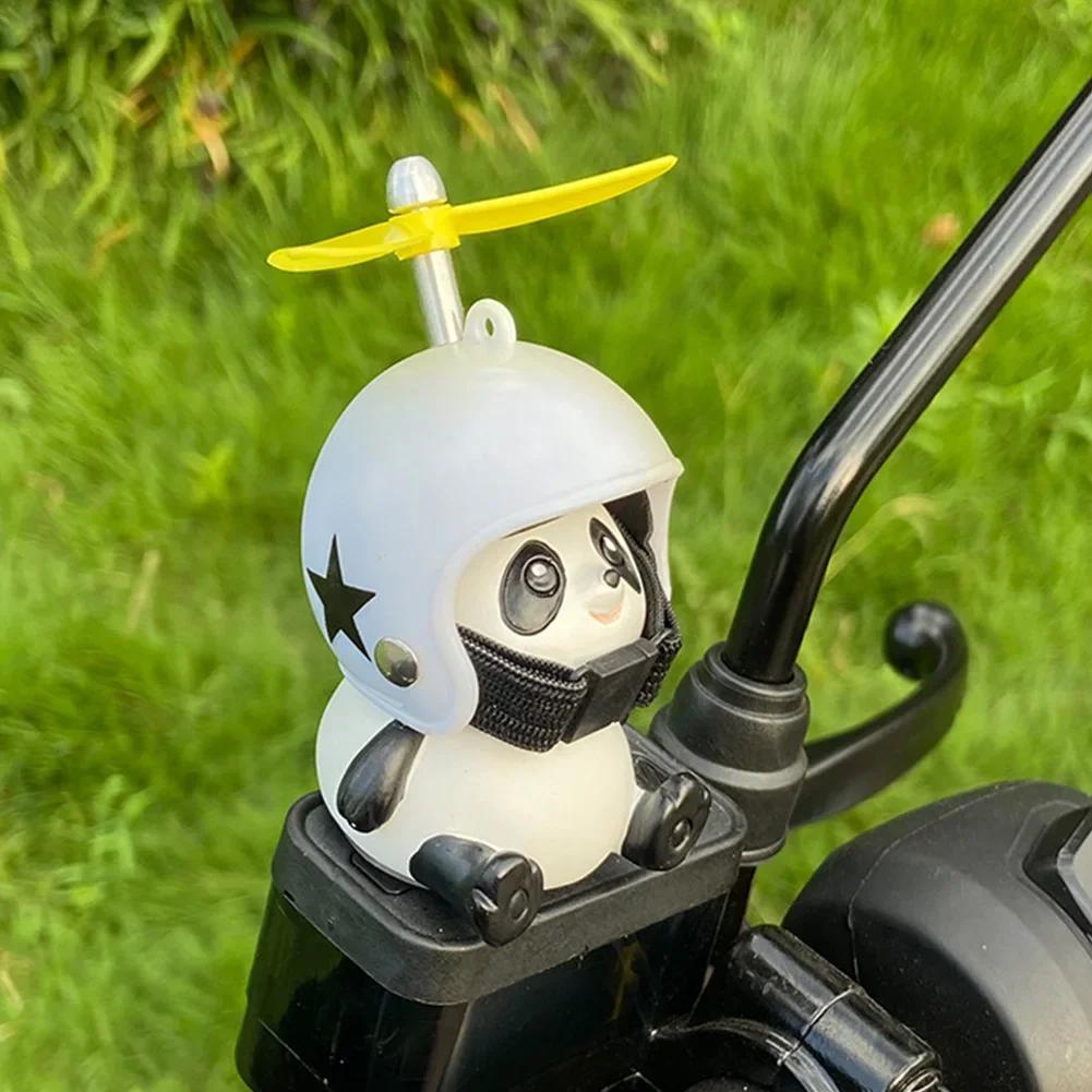 Motorcycle Handlebar Decoration Bike Electric Cute Panda Cartoon With Helmet Airscrew Ornaments Riding Equipment Accessories