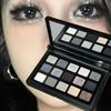 Black Dark Gray Smoky 15-Color Eyeshadow Palette Cool Tone Matte Pearl Glitter Highlight, 1 Pcs, Eye Smoky