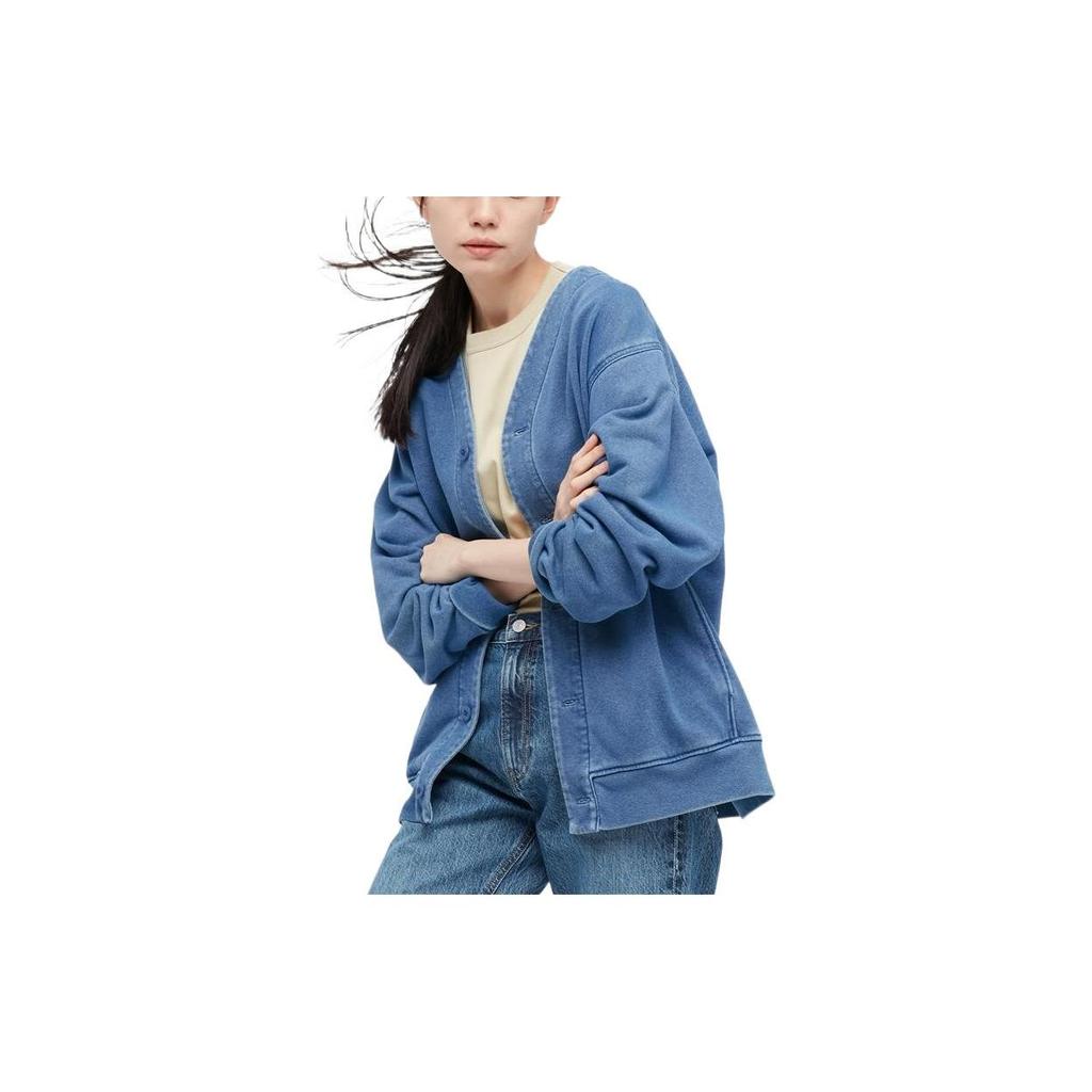 UNIQLO Solid Color Casual Loose V-Neck Cardigan Sweatshirt Unisex sweatshirt Pink Blue 446905-62