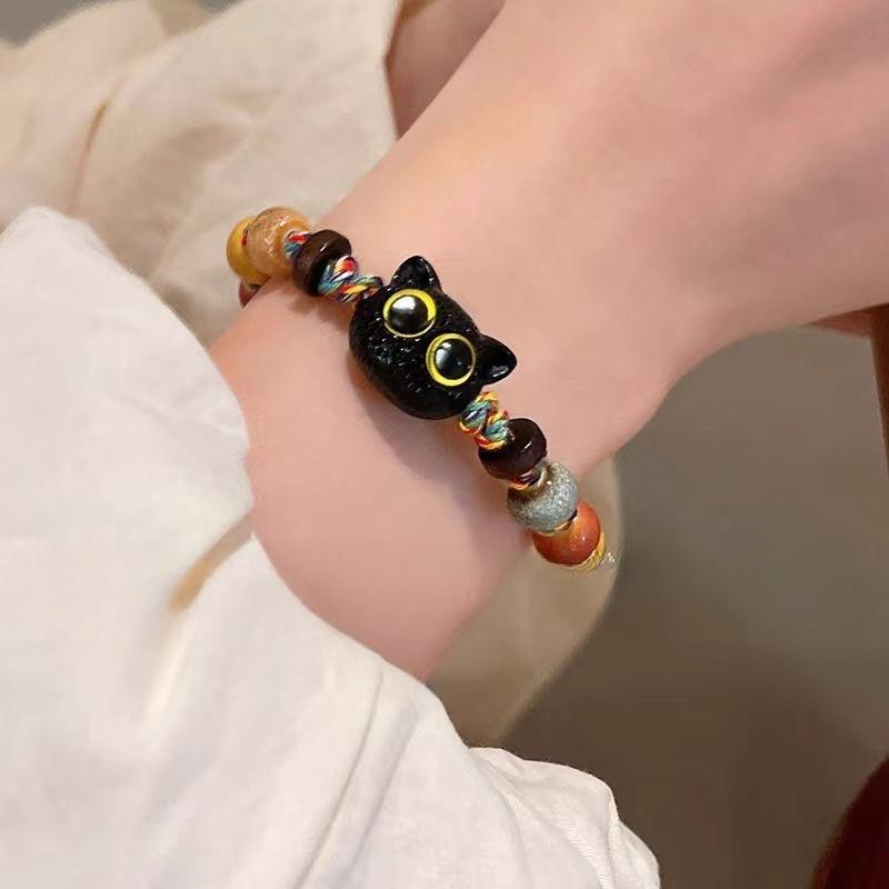 Stained glass cat woven rope bracelet retro style niche high-end personalized bracelet