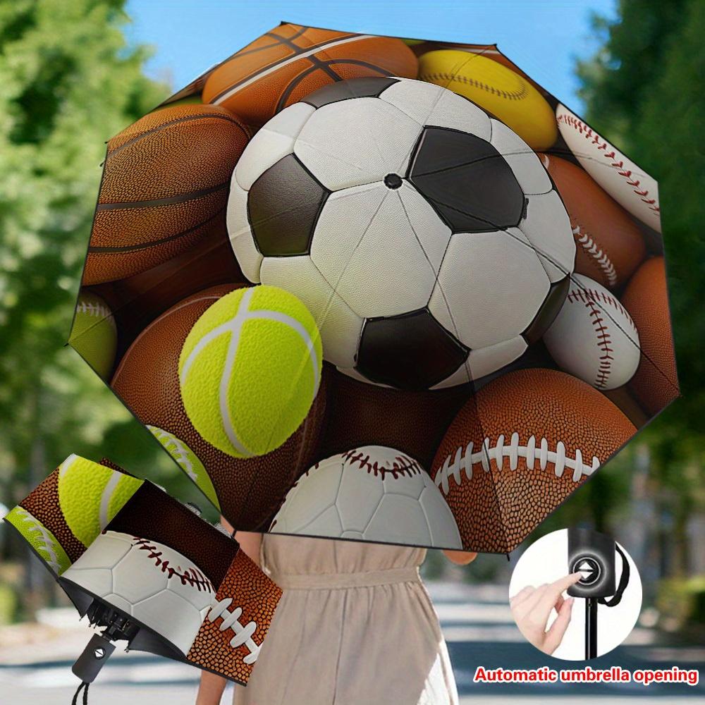 

1pc Colorful Sports Balls Themed Automatic Folding Umbrella, Day-use Resistant Umbrella, Thickened Reinforced Umbrella Frame, (as the picture,Iron&8K)
