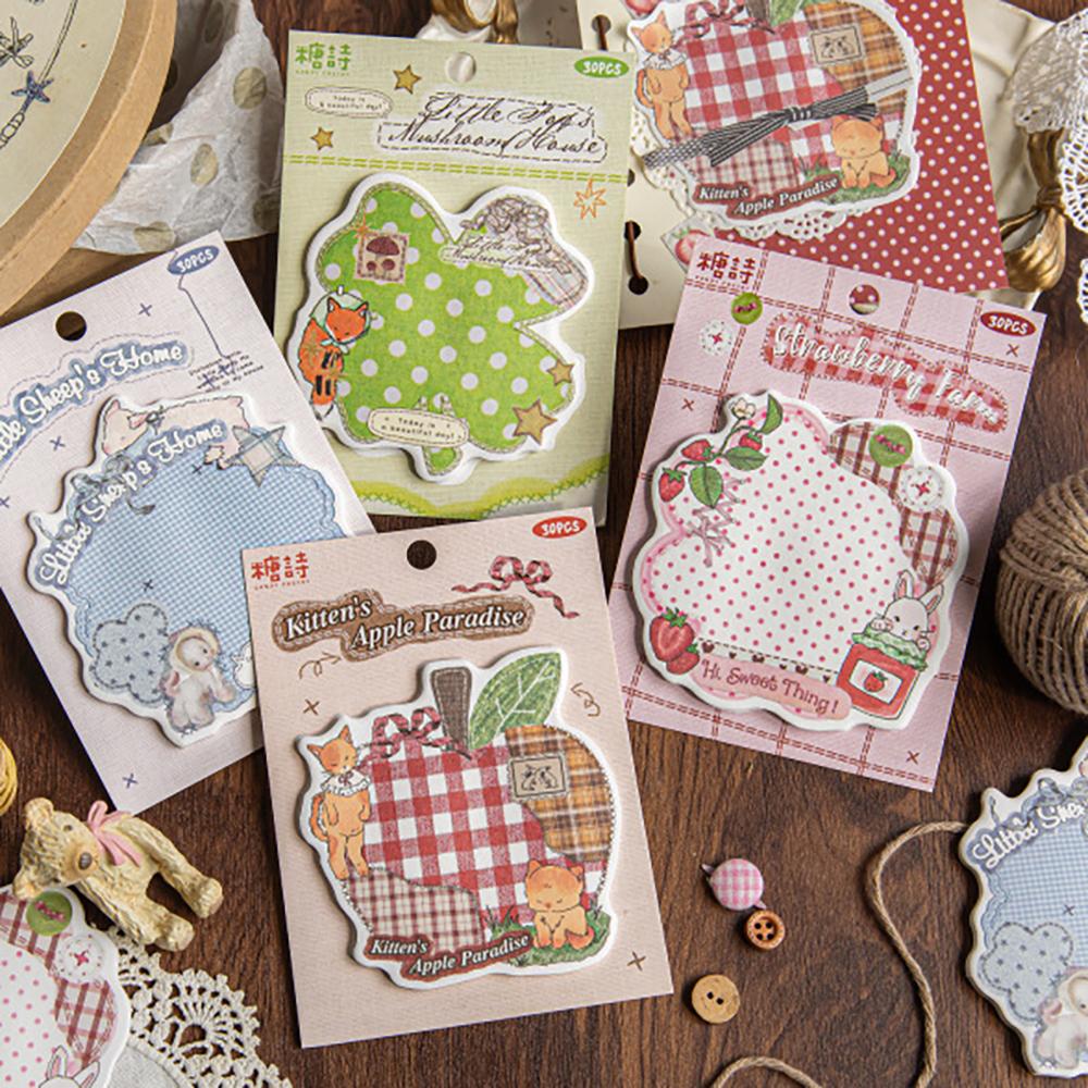 30 sheets Retro Patchwork Convenience Sticker Penny's Handmade Box Series Student Office Message Memo Memo