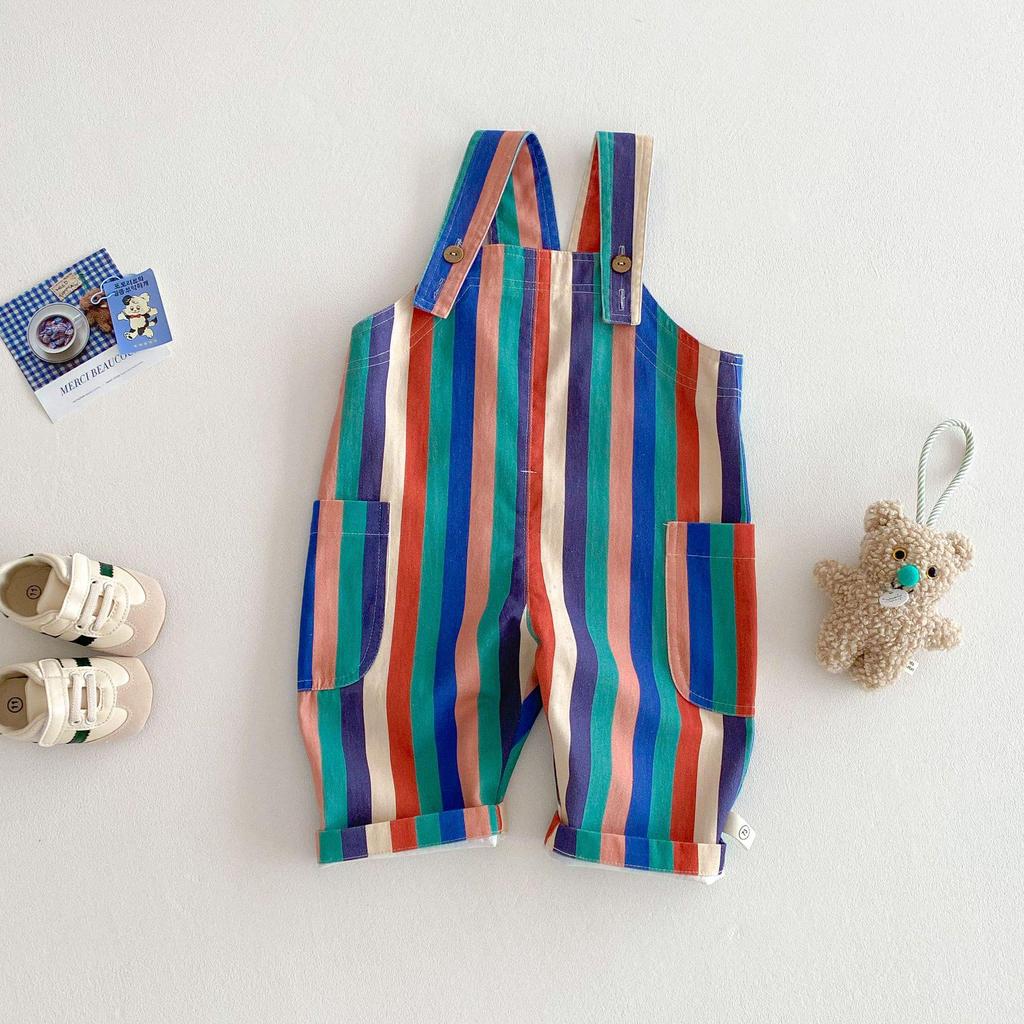 2025 New Spring Striped & Polka Dot Korean Style Pants for Kids - Stylish Girls' and Boys' Overalls