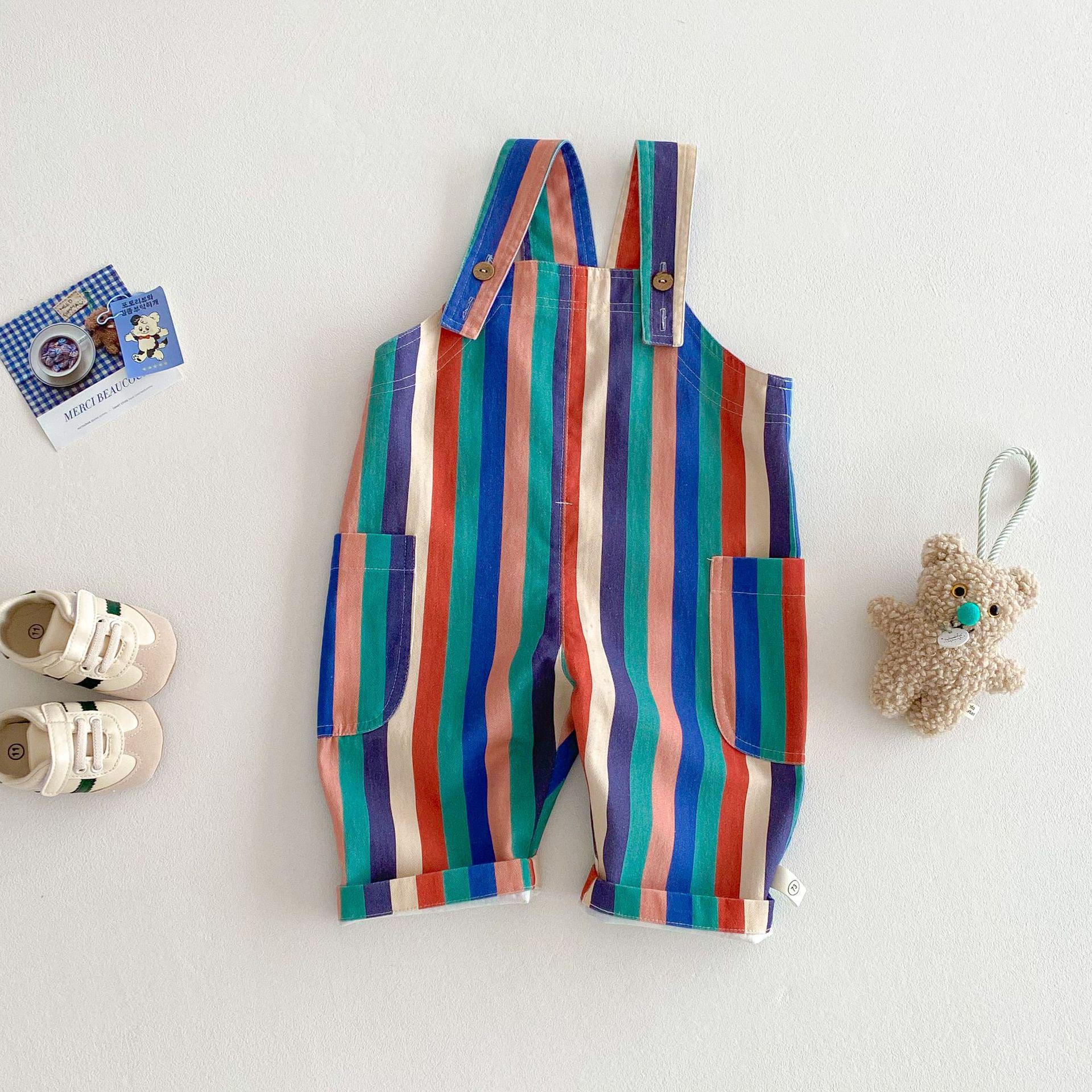 

2025 New Spring Striped & Polka Dot Korean Style Pants for Kids - Stylish Girls and Boys Overalls 110