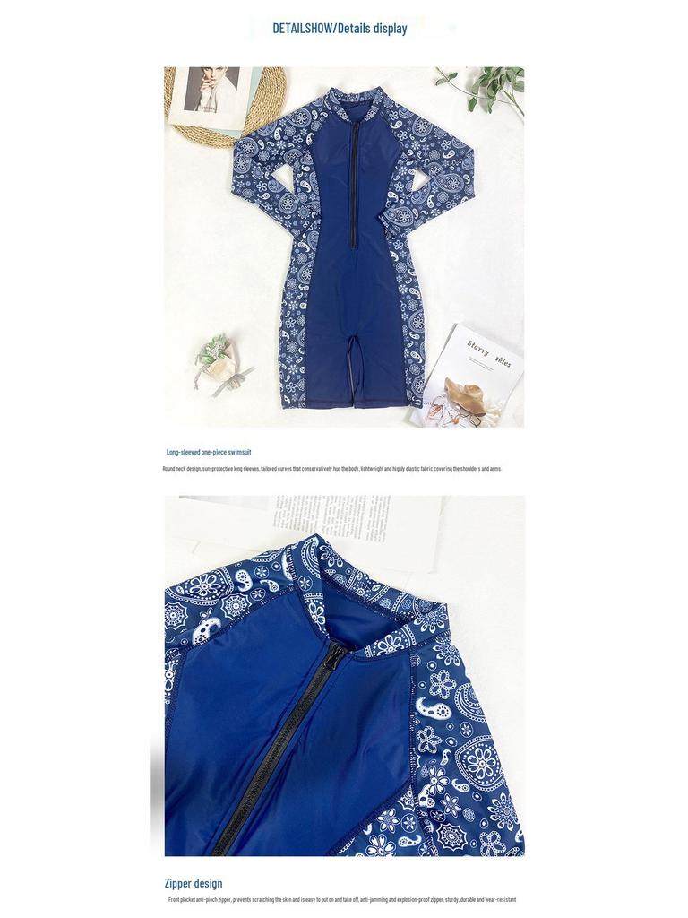 2023 European & American Style Long Sleeve Women's Surfing Swimsuit with Trendy Print