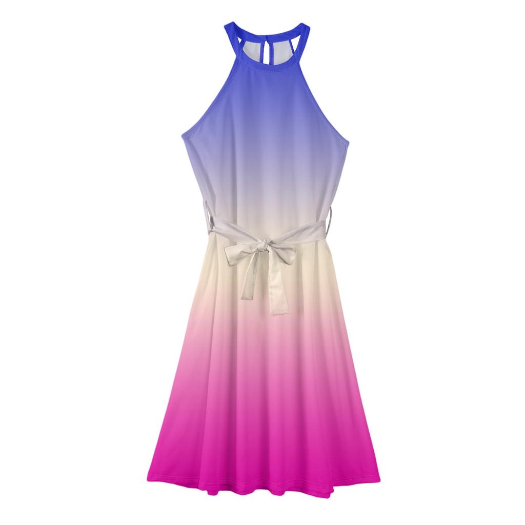 Women's Casual Round Neck Midi Dress Basic Classic Outdoor Everyday Sleeveless Loose Boho Tie Dress Summer Beach Sundress