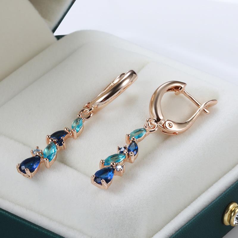 Vintage Temperament, Colorful Zircon Earrings, Women's Personalized and Fashionable Rose Gold Earrings