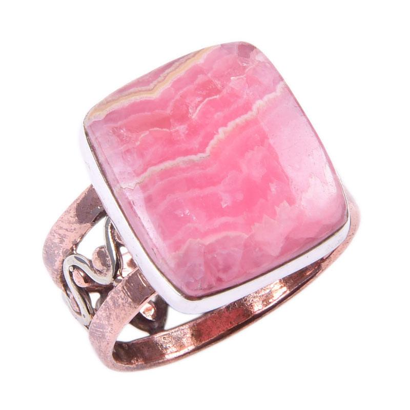Natural Rhodochrosite Gemstone 925 Sterling Silver TwoTone Gift Ring S.6 P7s88