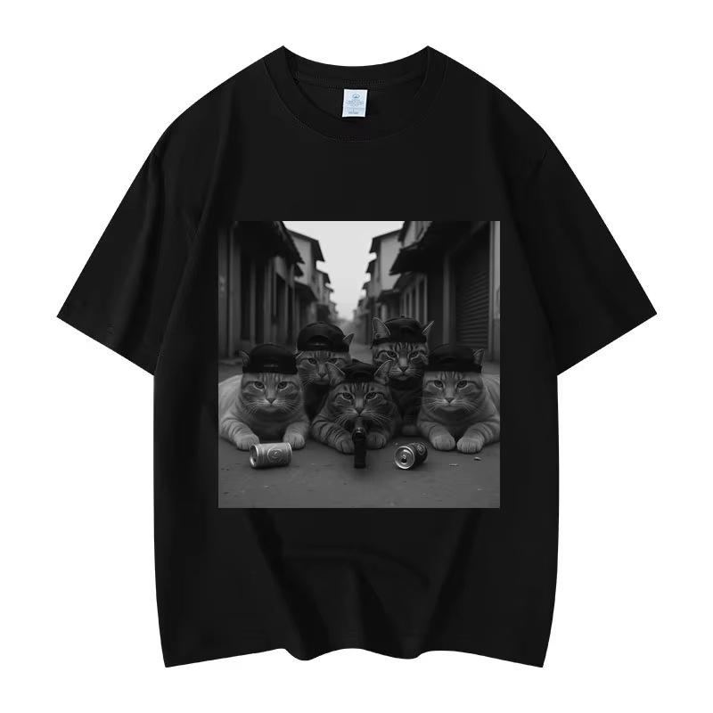 2026 New HighQuality Cotton Funny Cat Joke Graphic TShirt Unisex Teens Short Sleeve Streetwear Summer Casual Top Hot Sale