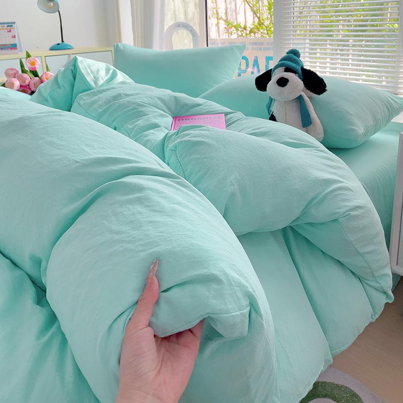 Class A Maternal And Infant Grade Solid Color Four-Piece Set Washed Cotton Double Quilt Cover Dormitory Bed Sheet 3Pcs Set Bed Hat Quilt Cover