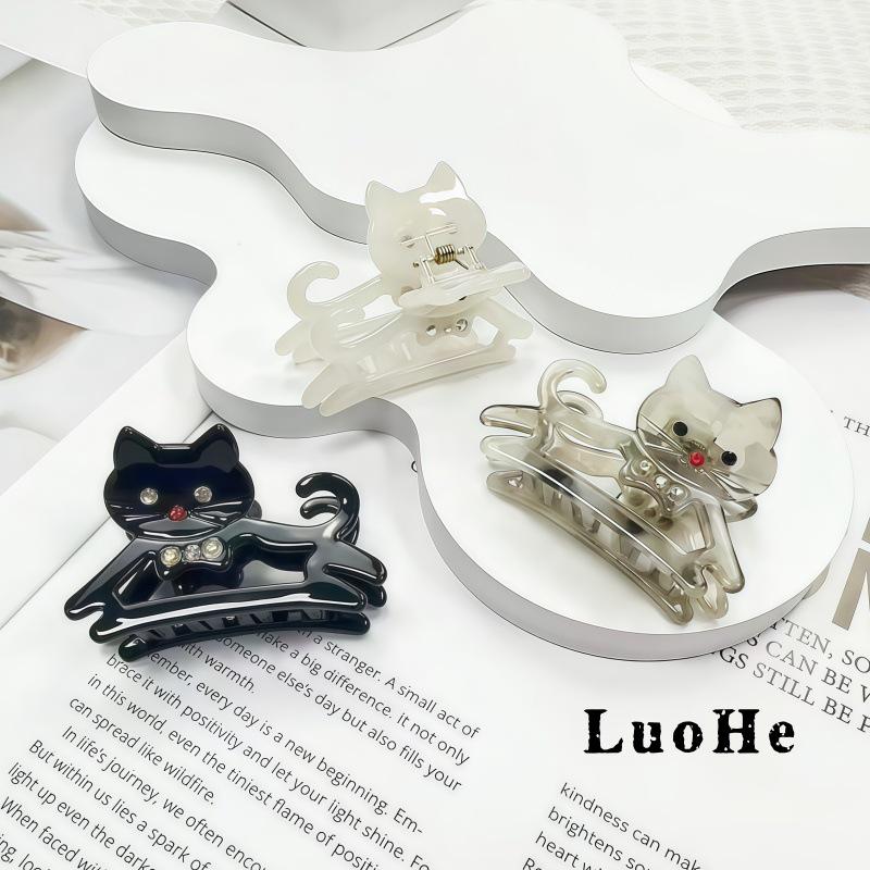 Korean Style Cute Cartoon Animal Acetate Rhinestone Cat Claw Hair Clip