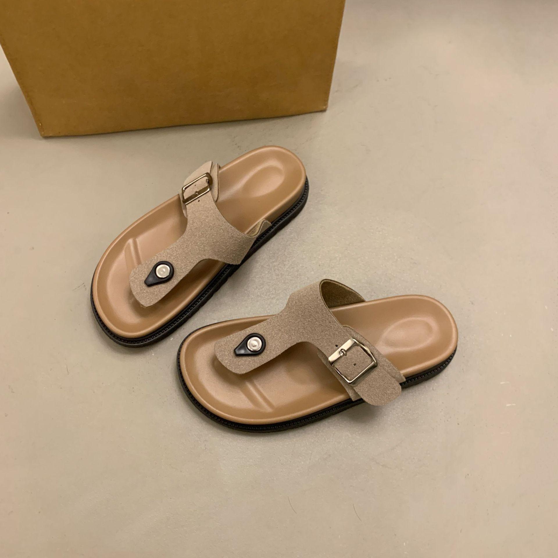 

Ретро шлепанцы для женской летней уличной одежды, высококлассные, новинка 2025 года, повседневные, универсальные, на толстой подошве, пляжные, крутые шлепанцы 42 хаки