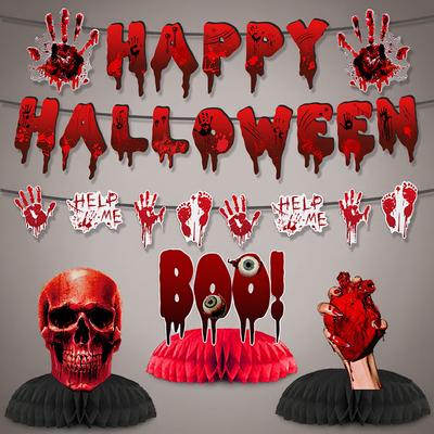 Halloween Disposable Tableware Set Horror Bloody Handprints Plates Cups Napkins Halloween Party Home Table Decoration Supplies