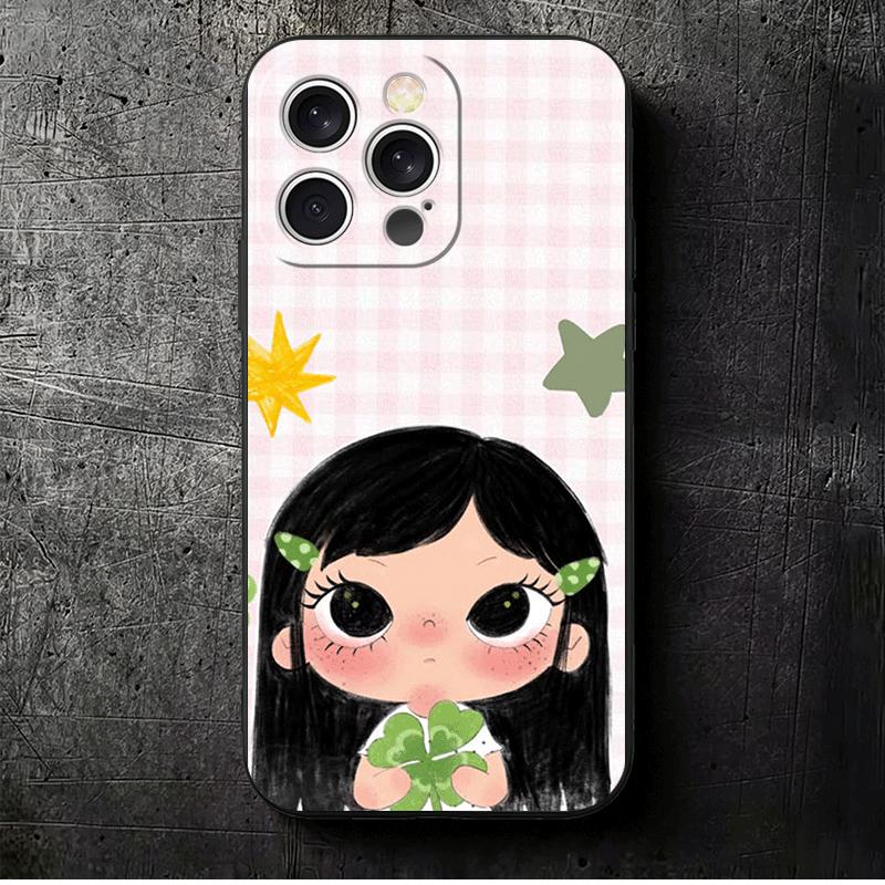 

Cute Cartoon Star Girls Soft Phone Case for iPhone 16 16E 17 Air 15 Pro Max 14 Plus 13 Mini 11 12 7 Black Cover Back Shell iPhone 13