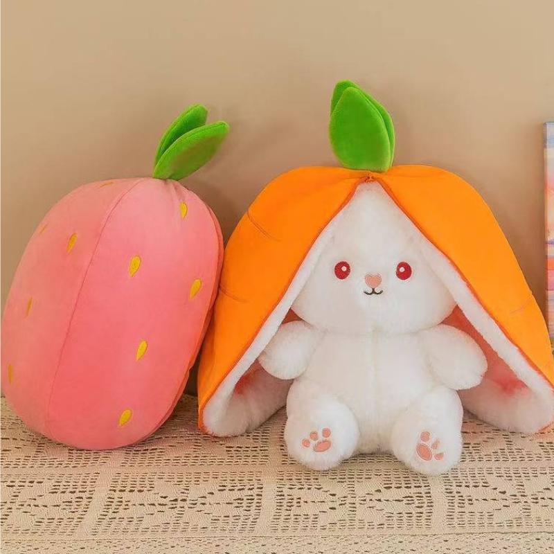 Glowing and Breathing Plush Strawberry Rabbit Stuffed Animals Plush Toy Companion Comfort Cartoon Cute Plush Doll Holiday Gifts