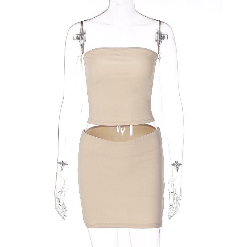 Sexy Strapless and Hip Hugging Skirt Set Sexy Tube Top Bodycon Dress Suit