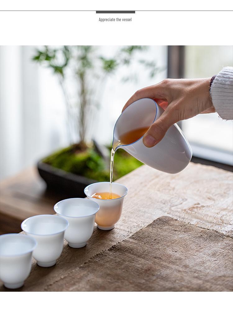 Minimalist White Jade Porcelain Kung Fu Tea Set: Handmade Teacups & Gaiwan Business Gift