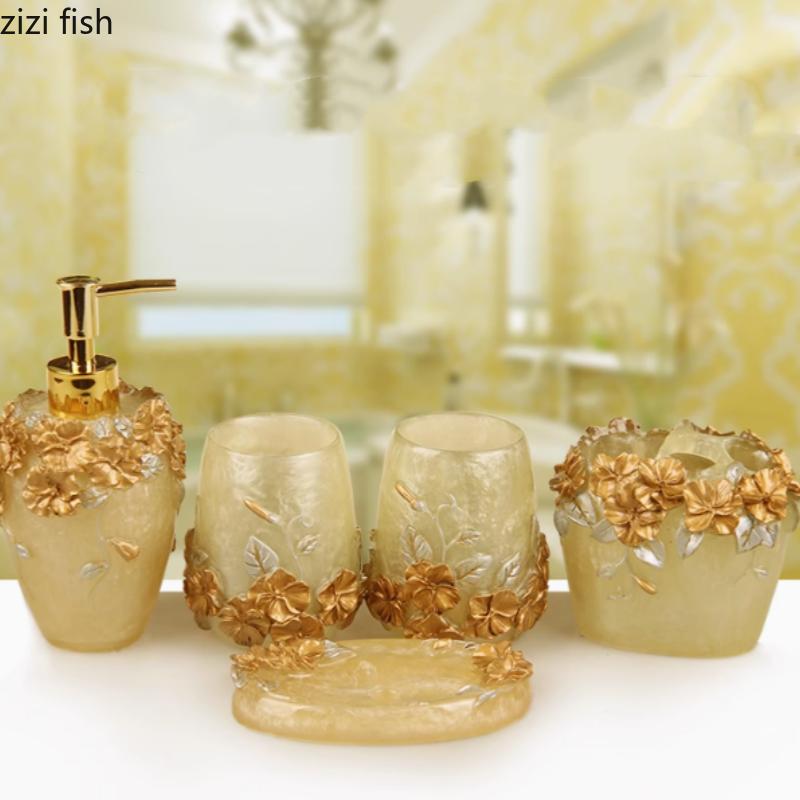 5/ 6pcs Resin Bathroom Accessories Sets/Dispensers/Dishes/Toothpaste Holders/tray/Bathroom Tumblers/kitchen Bathroom Products