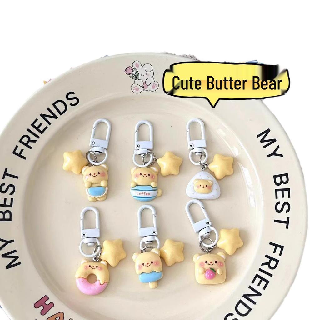 Butter Bear Dessert Keychain: Soft & Cute Cartoon Pendant for Backpacks with Stars