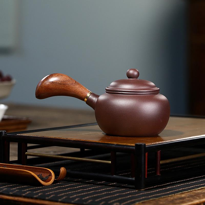 Handmade Yixing Purple Clay Teapot Set - Antique-Style Tangyu Side Handle