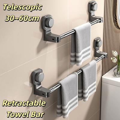 Wall-Mounted Suction Cup Towel Rack Waterproof Strong Suction Retractable Towel Bar Easy To Install Space Saving
