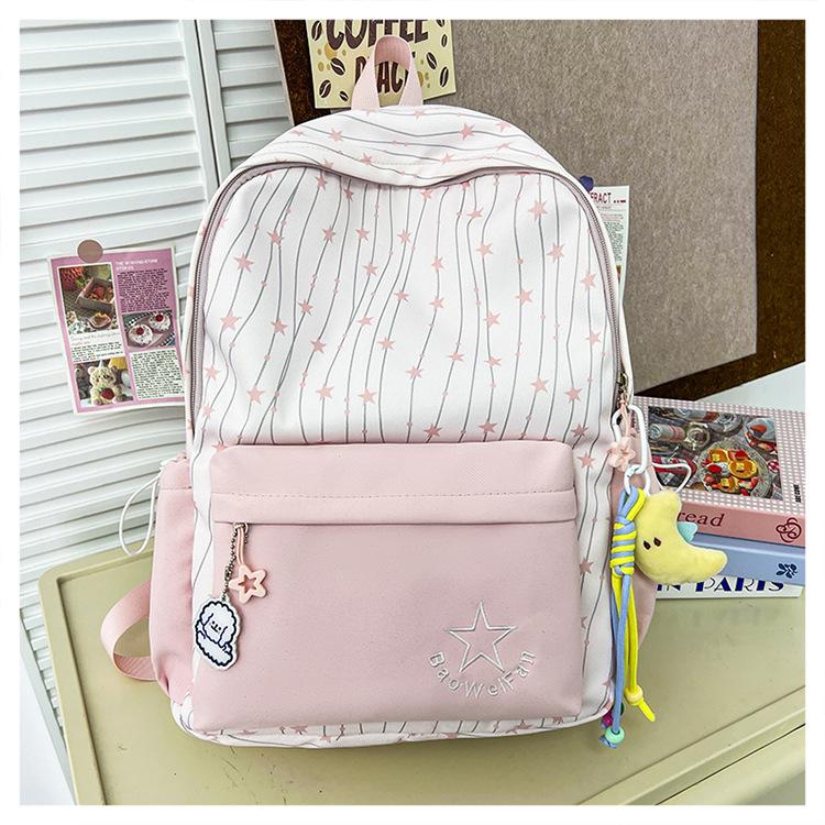 Schoolbagins High-value student schoolbag Fresh and sweet candy-colored star campus backpack Large capacity lightweight backpack