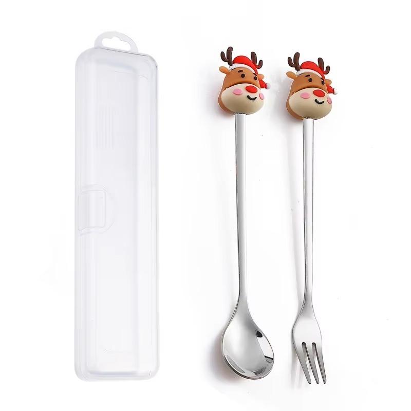 Christmas StainlessSteel CutlerySet Rust-Resistant Spoon Fork Decorated with Santa Reindeer Perfect for Holiday Parties Home Use